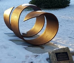 Sculpture "Turn" by Doug Senft in memory. North Island college Comox Campus