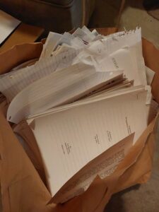 A bag of undergrad papers going to recycling